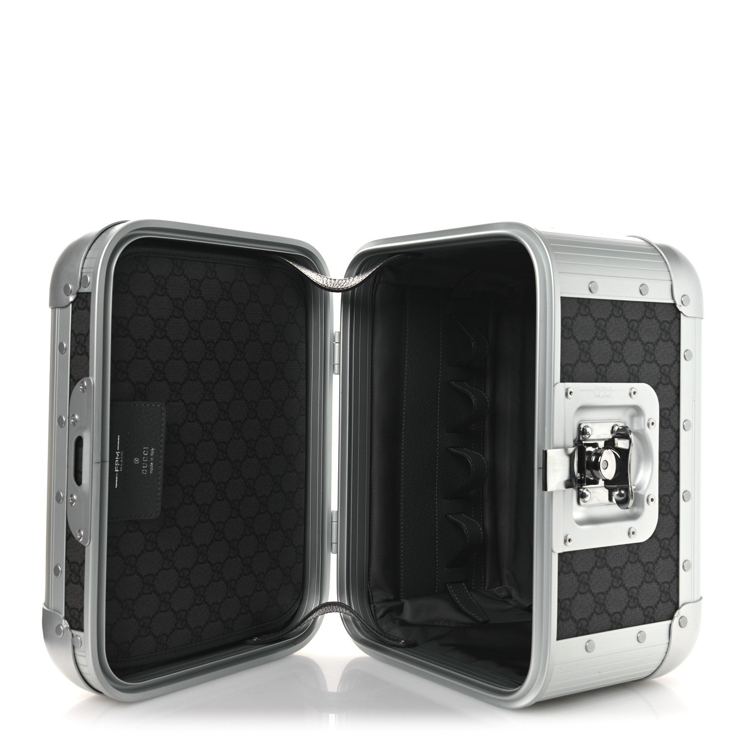 Gucci GG Supreme Monogram Aluminum Porter Beauty Case Silver