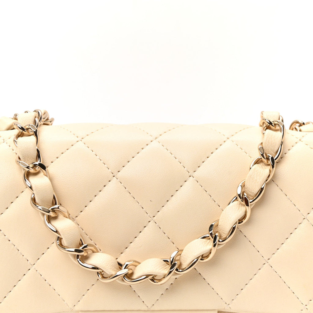 Chanel Lambskin Quilted Mini Rectangular Flap White