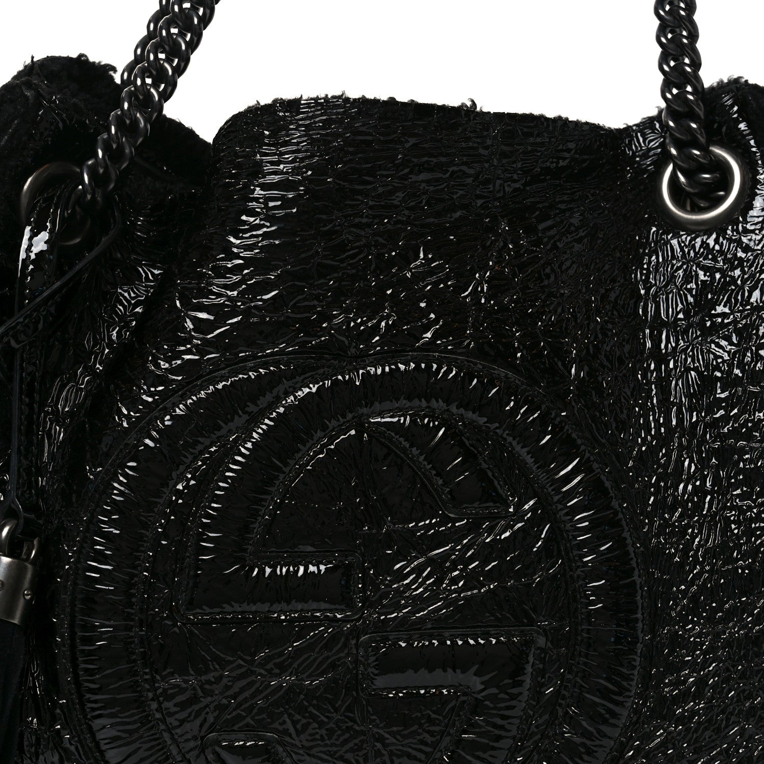 Gucci Patent Shearling Medium Soho Chain Shoulder Bag Black