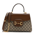 Gucci GG Supreme Monogram Calfskin Medium Horsebit 1955 Top Handle Bag Beige Ebony Brown Sugar