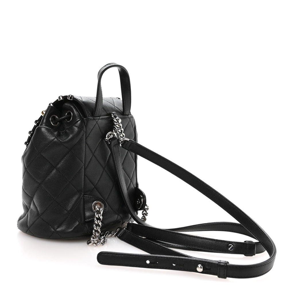 Chanel Lambskin Quilted Metallic Bubble Backpack Black