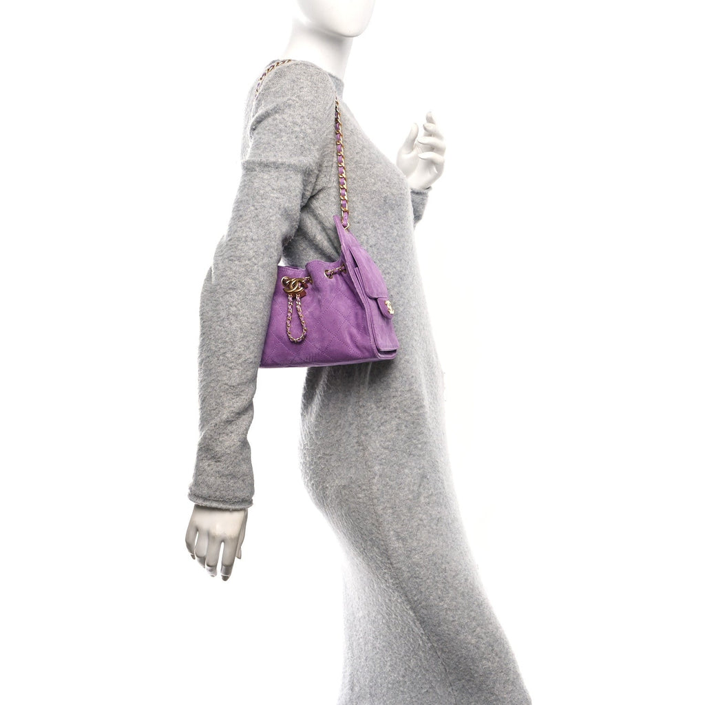 Chanel Suede Quilted Mini Chanel 25 Handbag Purple
