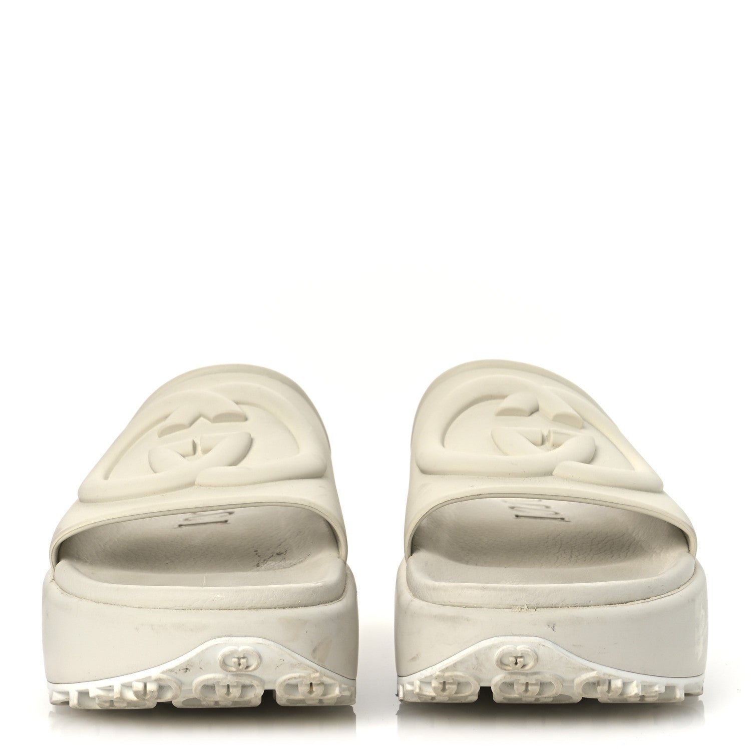 Gucci Soft Rubber Womens Interlocking G Platform 42mm Slide Sandals 40 Off White