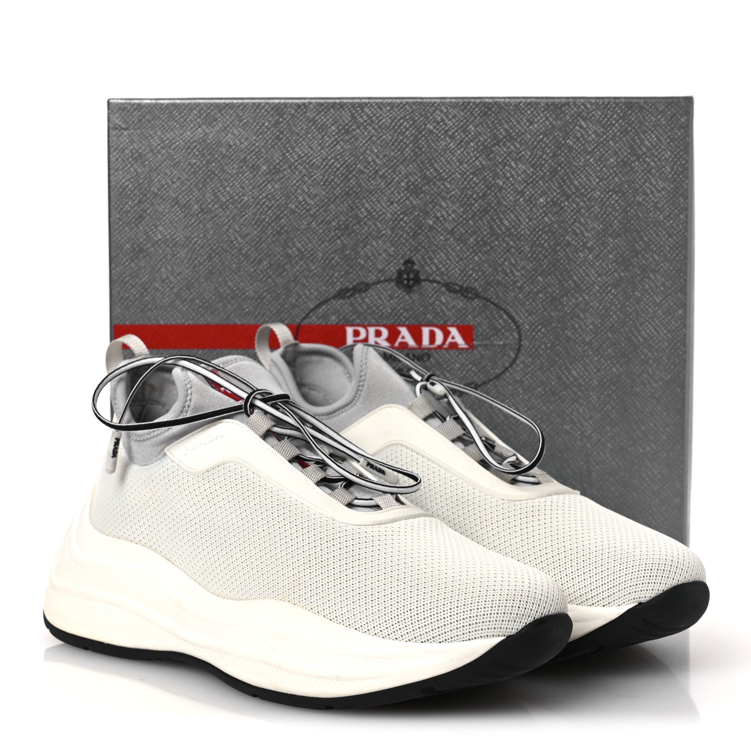 Prada Mesh Neoprene America's Cup 45mm Womens Sneakers 37.5 White Alluminio