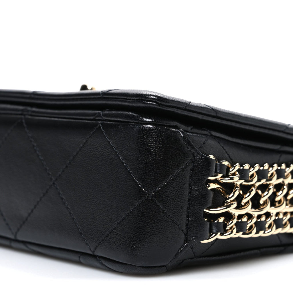 Chanel Lambskin Quilted Mini Chain Rows Flap Black