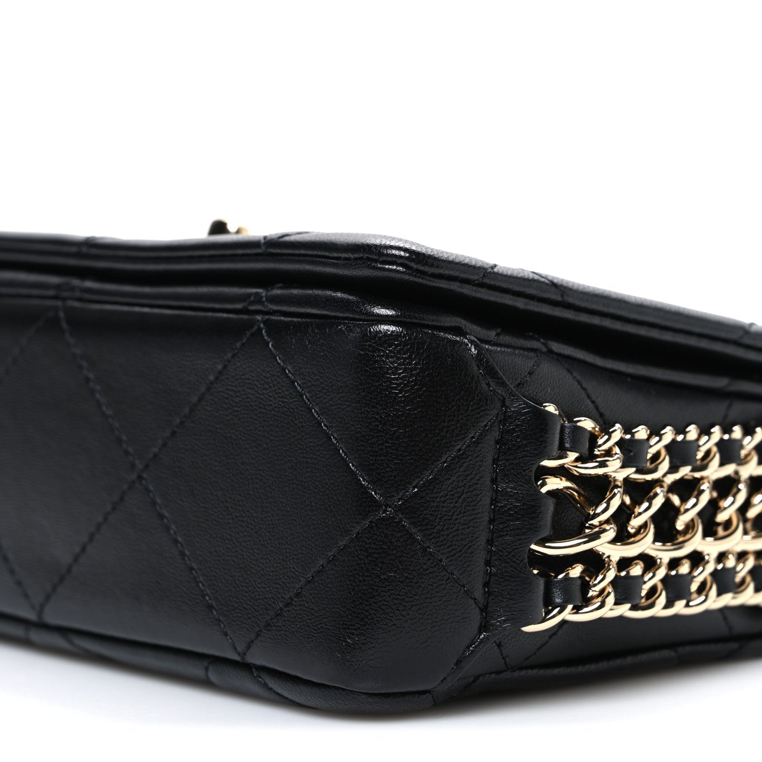 Chanel Lambskin Quilted Mini Chain Rows Flap Black