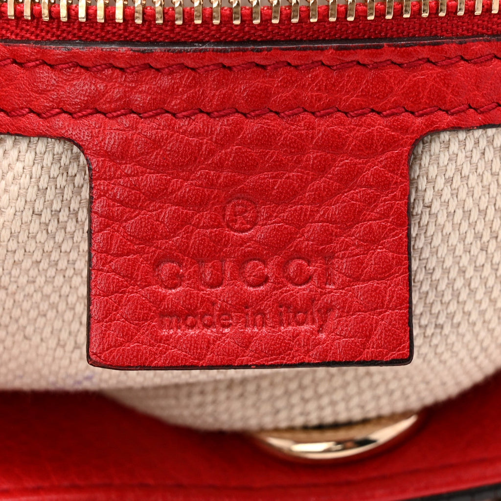Gucci Pebbled Calfskin Medium Soho Chain Shoulder Bag Tabasco Red