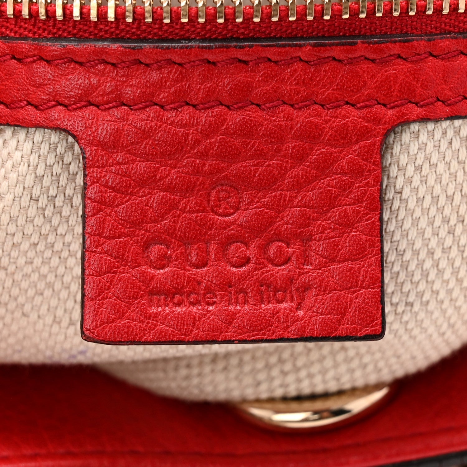 Gucci Pebbled Calfskin Medium Soho Chain Shoulder Bag Tabasco Red