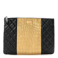 Lambskin Metallic Calfskin Quilted Crocodile Embossed Clutch 2.55 Reissue Cosmetic Case Gold