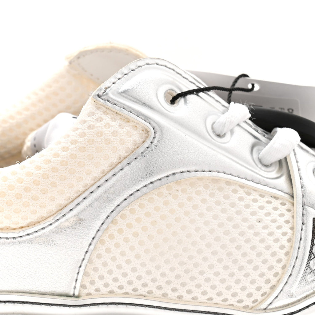 Fabric Laminated Calfskin Stretch CC Womens Sneakers 40 White Silver