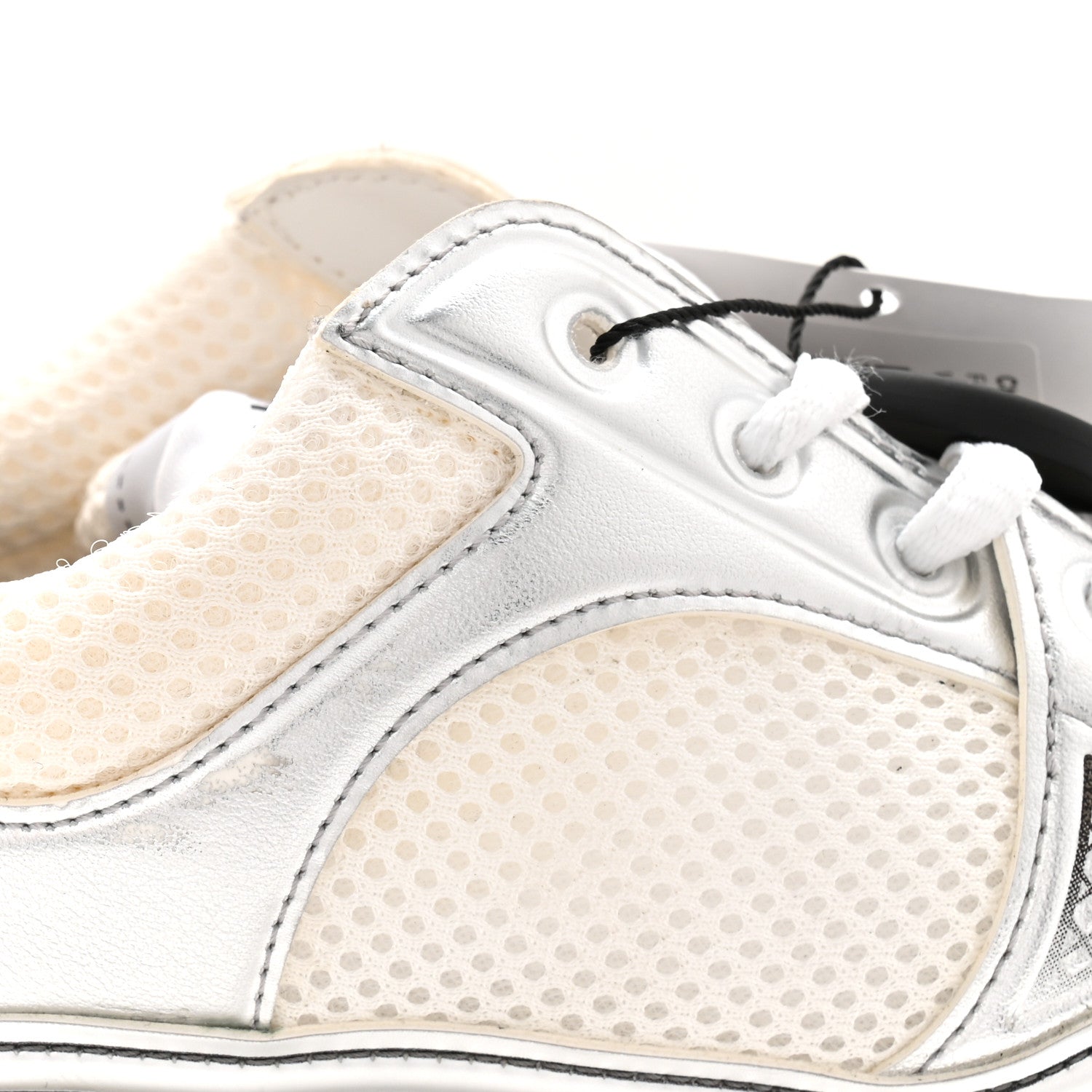 Fabric Laminated Calfskin Stretch CC Womens Sneakers 40 White Silver
