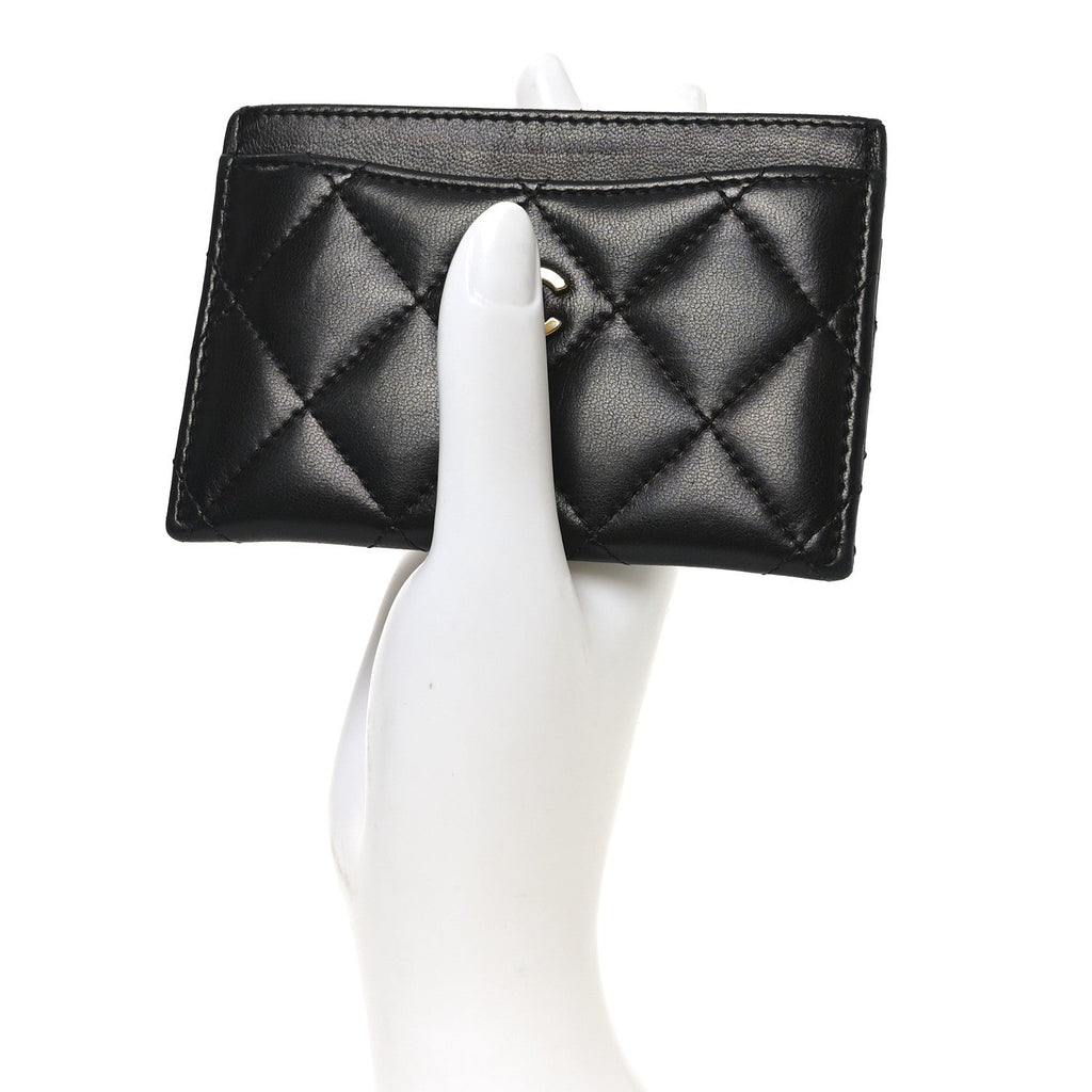 Lambskin Quilted Card Holder Black