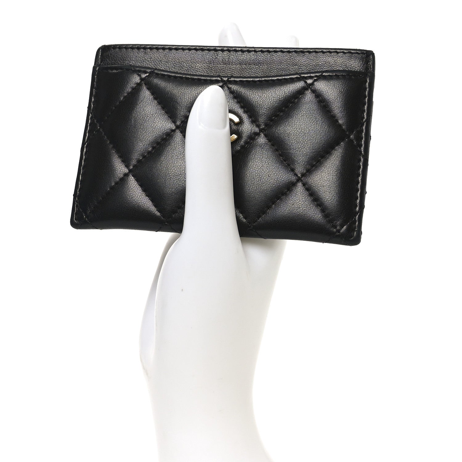 Lambskin Quilted Card Holder Black