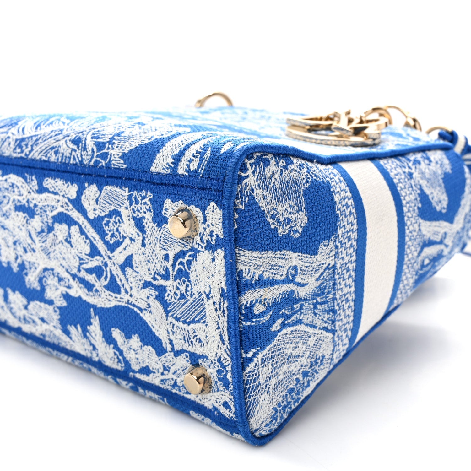Christian Dior Canvas Toile De Jouy Reverse Embroidered Medium Lady D-Lite Fluorescent Blue