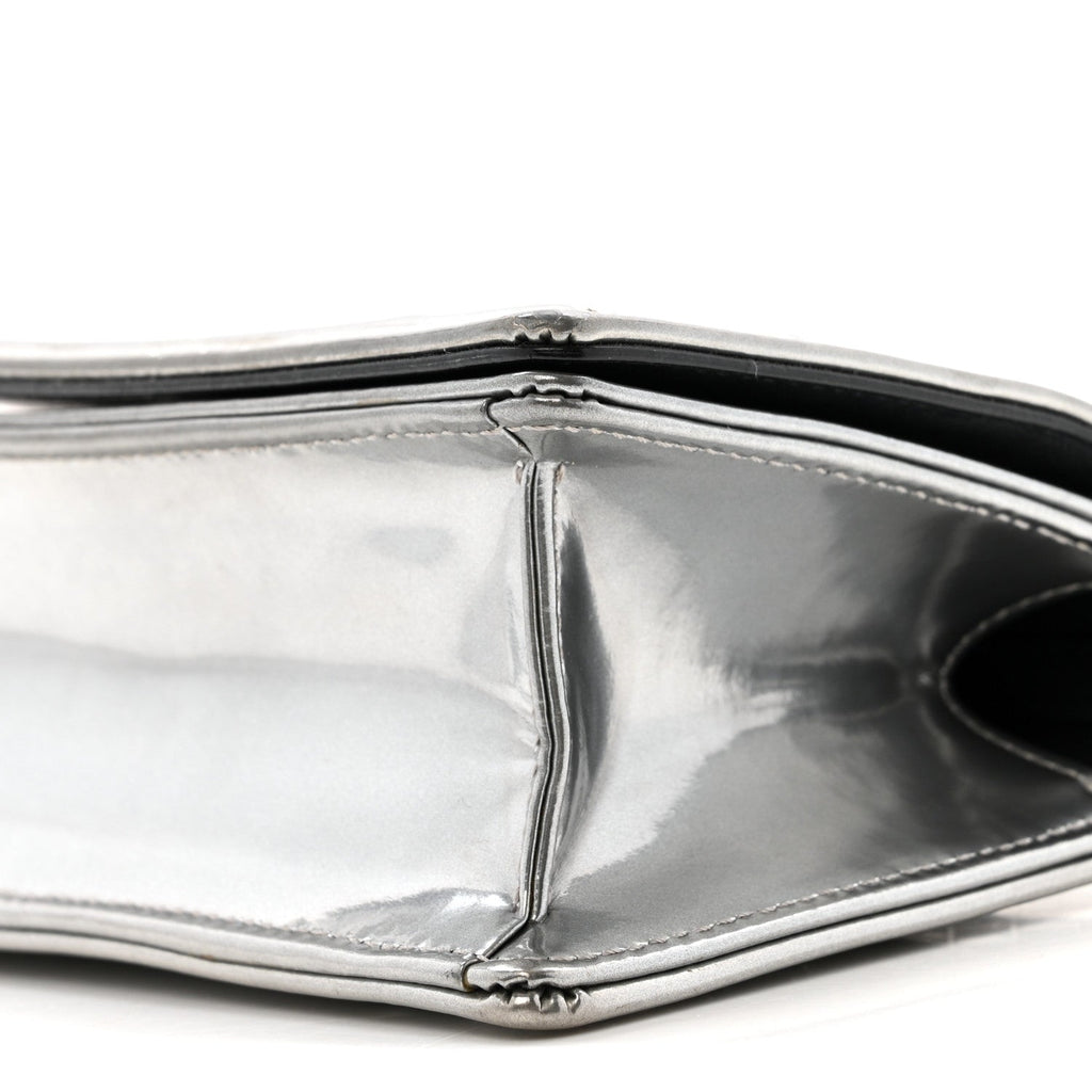 Christian Dior Metallic Patent Micro-Cannage Baby Diorama Flap Bag Silver