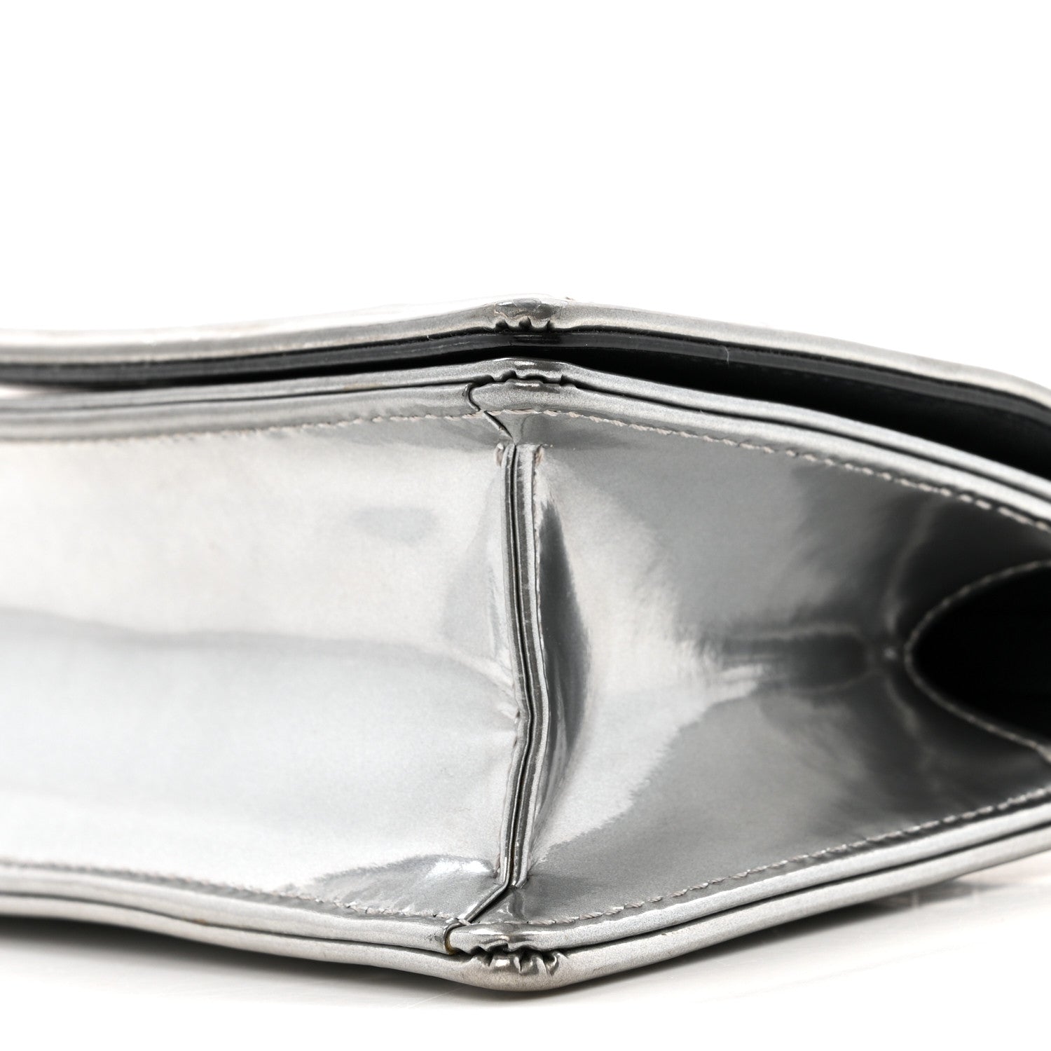 Christian Dior Metallic Patent Micro-Cannage Baby Diorama Flap Bag Silver