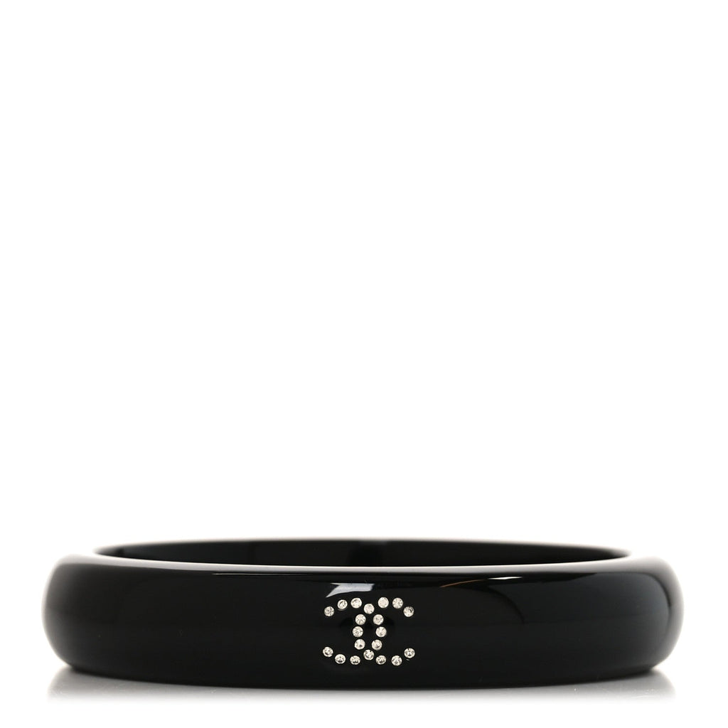 Resin Crystal CC Bangle Bracelet Black