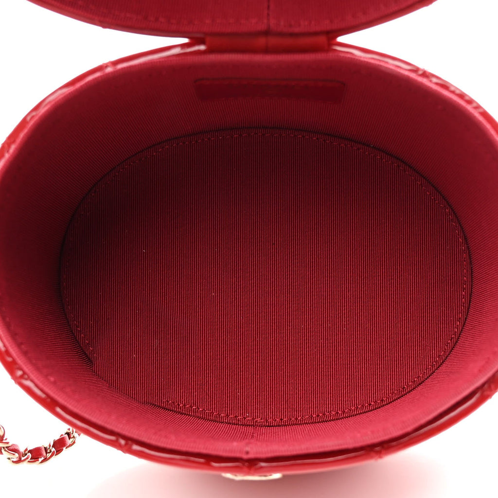 Chanel Patent Quilted Small Round Vanity With Chain Red