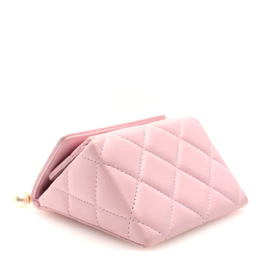 Chanel Lambskin Quilted Pearl Pyramid Clutch With Chain Pink