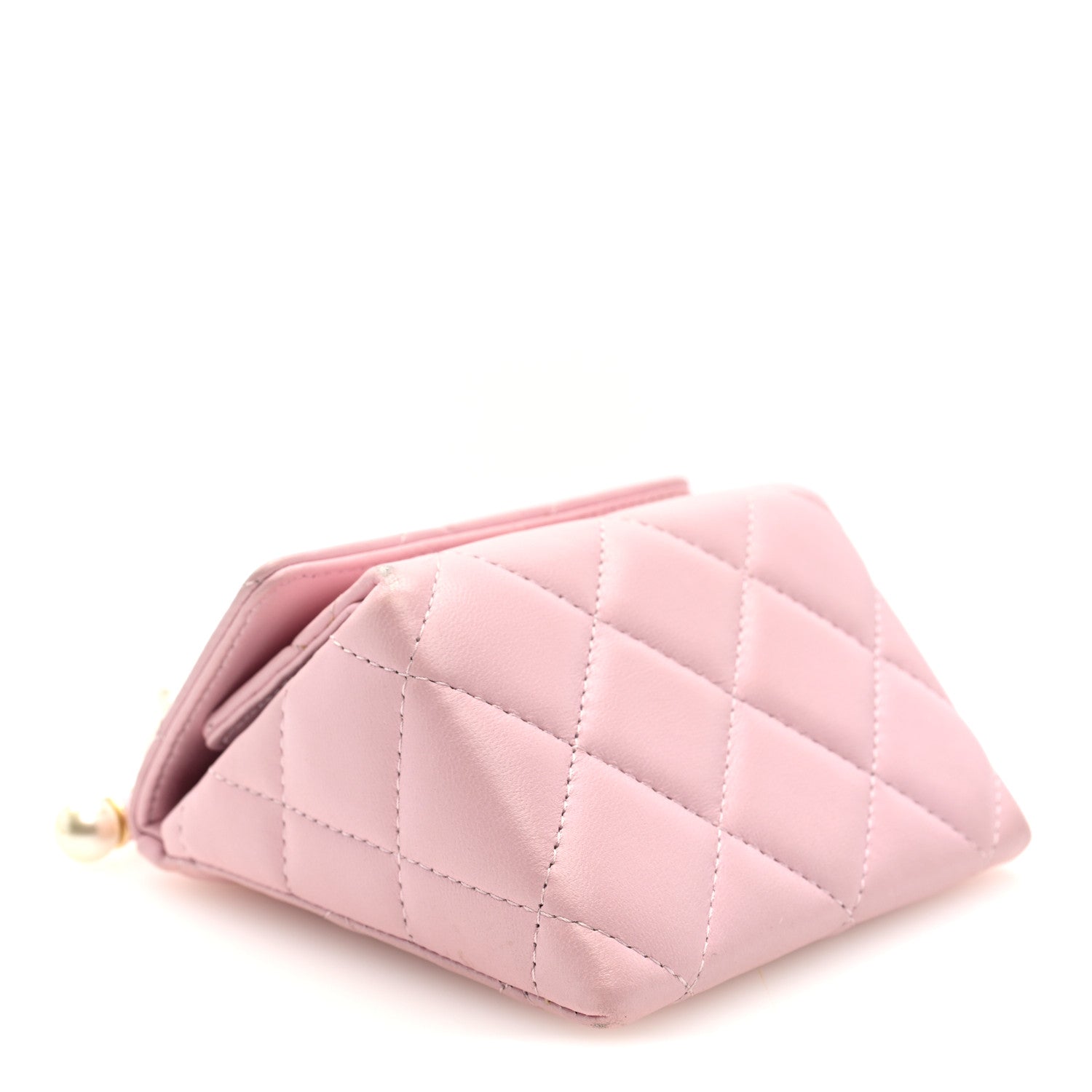 Chanel Lambskin Quilted Pearl Pyramid Clutch With Chain Pink