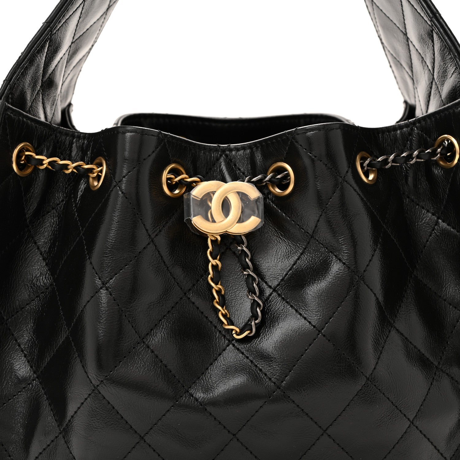 Chanel Shiny Crumpled Calfskin Quilted Small Chanel 25 Handbag Black