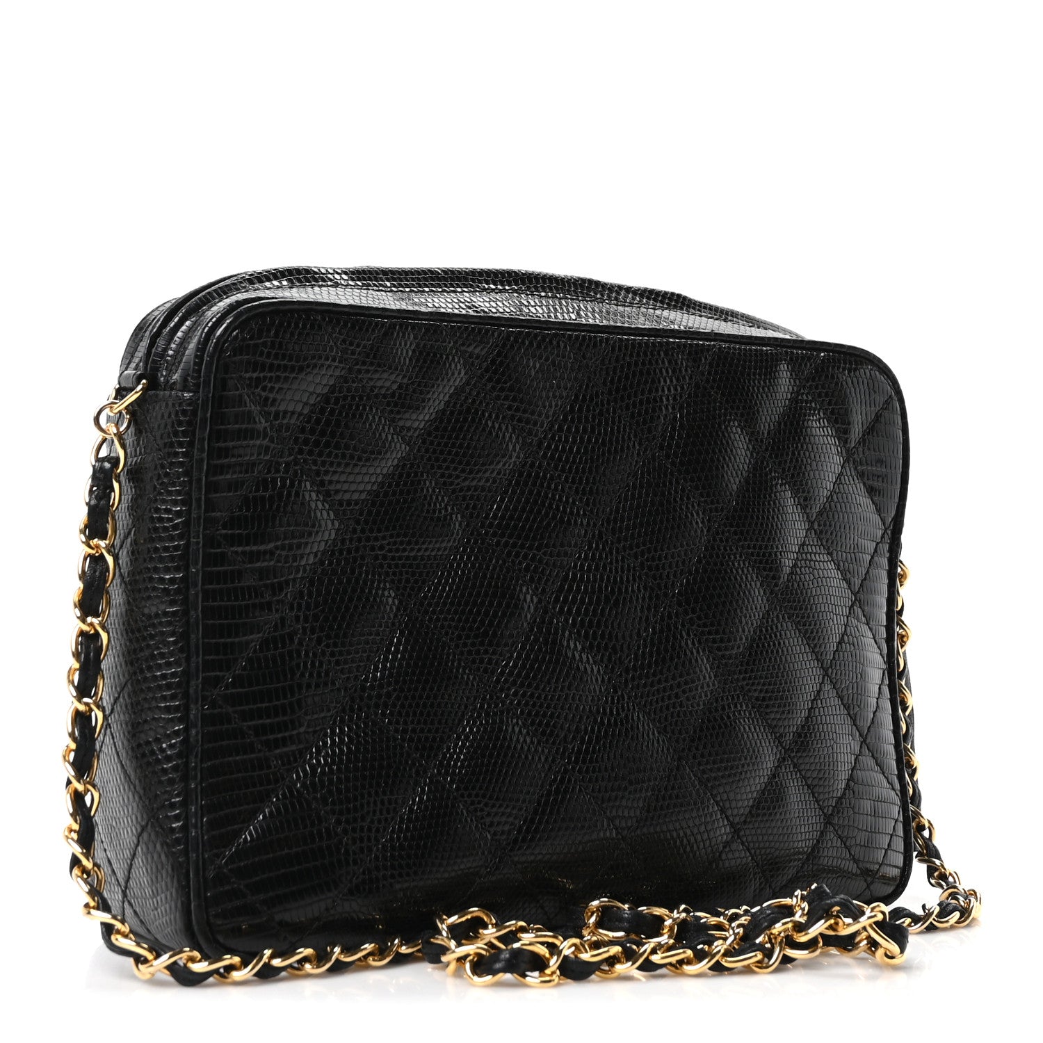 Chanel Lizard Quilted Small Tassel Camera Case Black