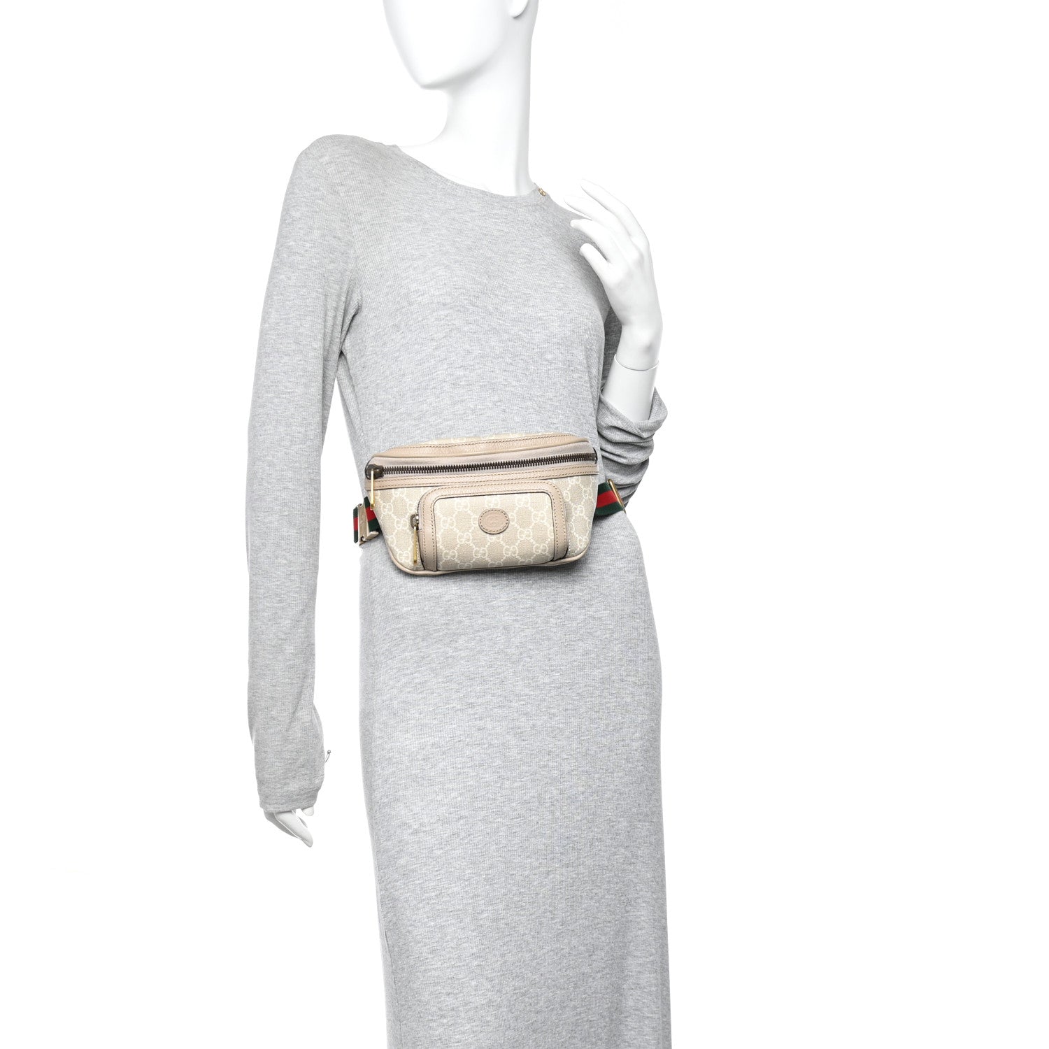 Gucci GG Supreme Monogram Textured Calfskin Web Retro Interlocking G Belt Bag Beige Mystic White Oatmeal