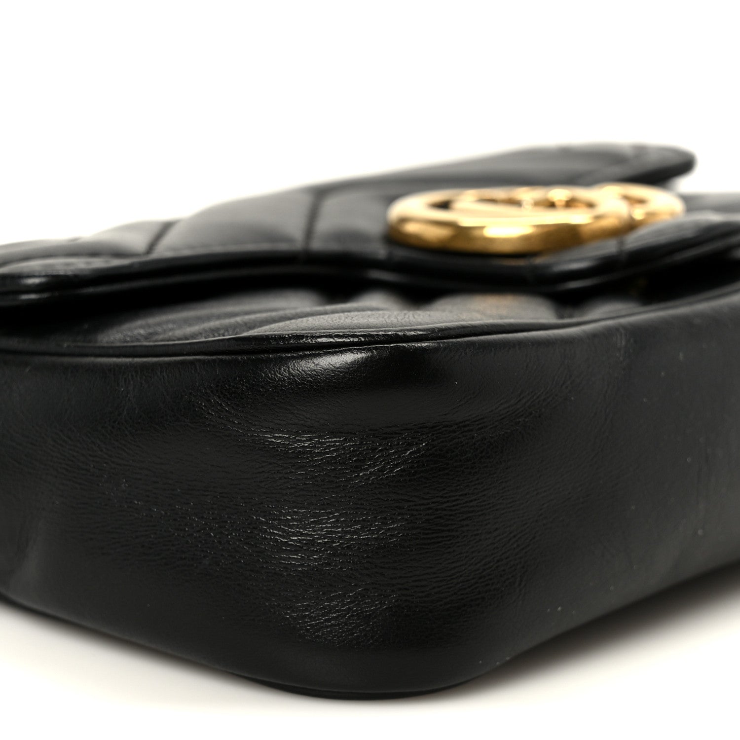 Gucci Calfskin Matelasse Super Mini GG Marmont Shoulder Bag Black