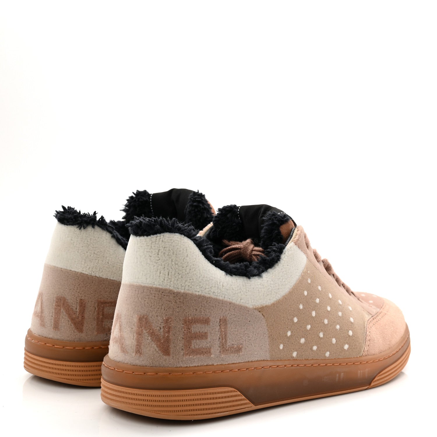 Fabric Suede Calfskin Logo Sneakers 40 Light Beige