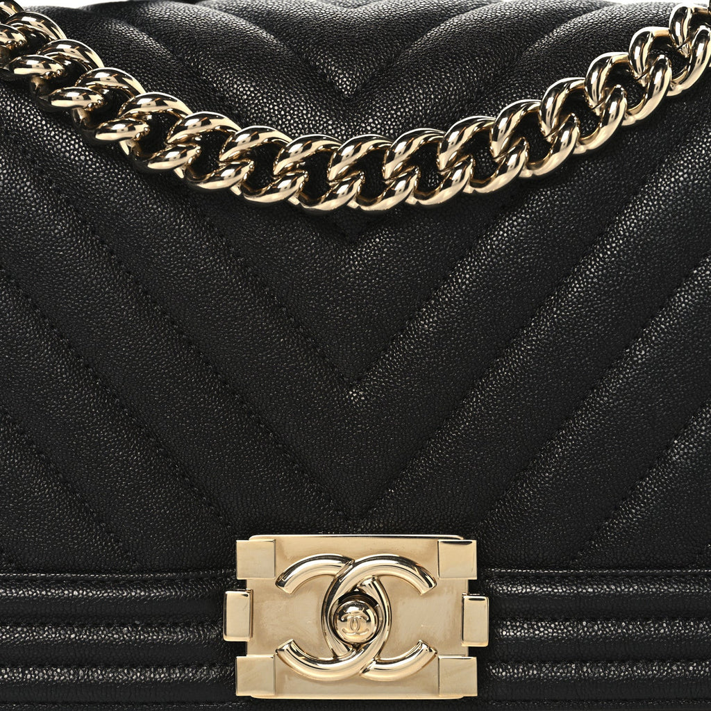 Chanel Caviar Chevron Quilted Medium Boy Flap Black