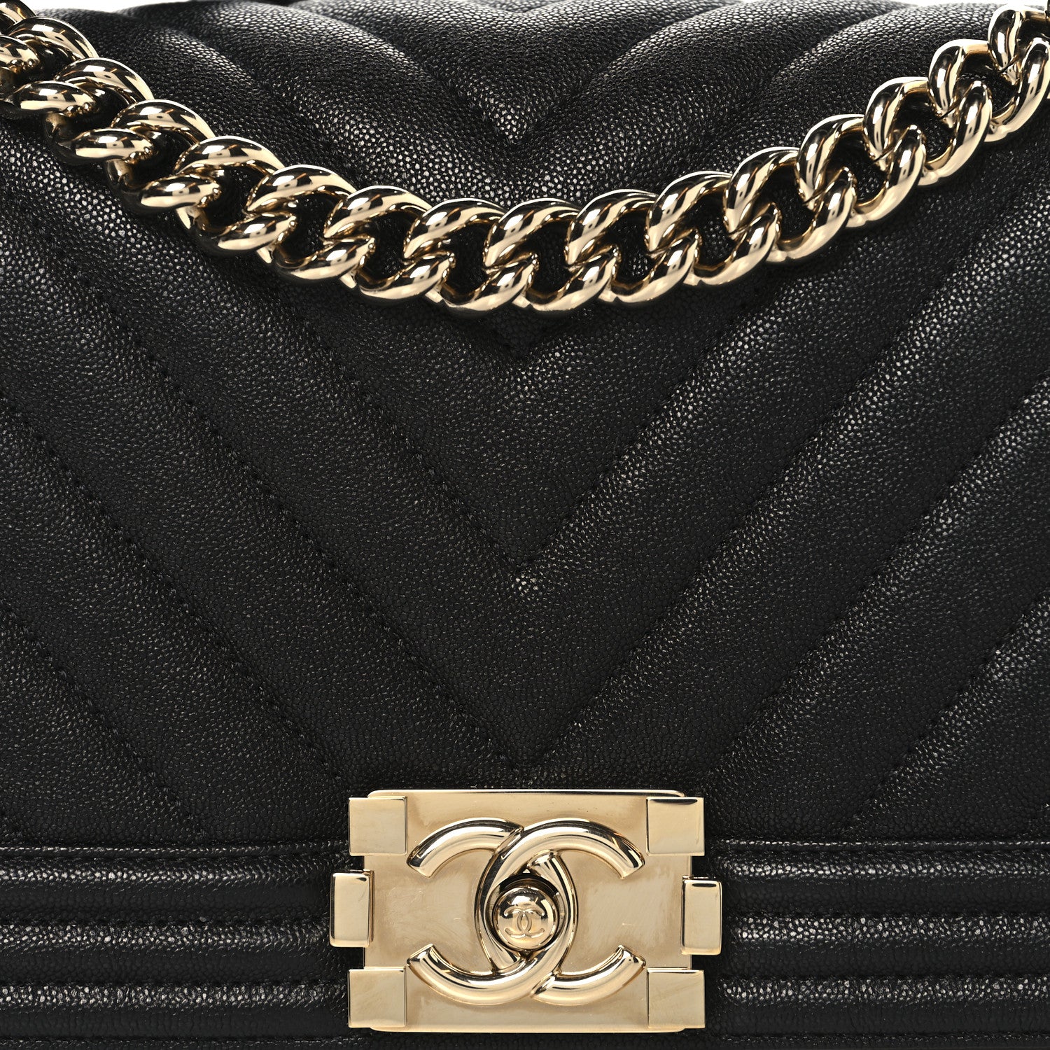 Chanel Caviar Chevron Quilted Medium Boy Flap Black