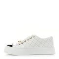 Crumpled Lambskin Patent Cap Toe CC Stitched Sneakers 35.5 White Black
