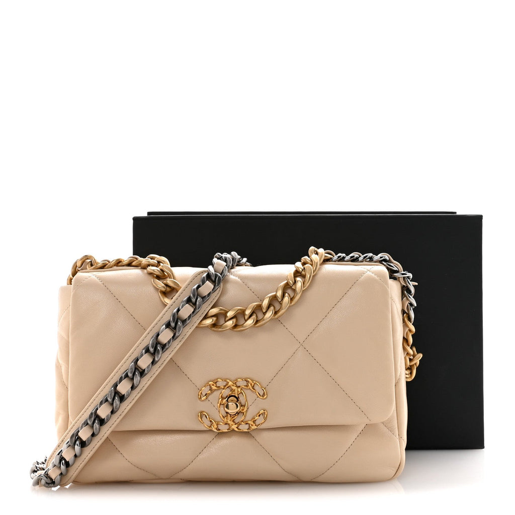 Chanel Goatskin Quilted Medium Chanel 19 Flap Beige