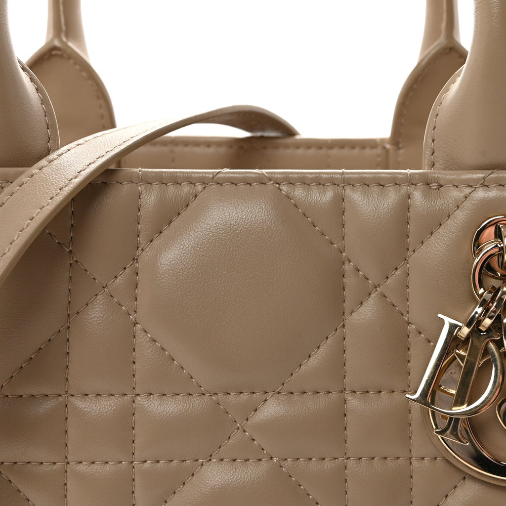 Christian Dior Calfskin Macro Cannage Small Book Tote Taupe
