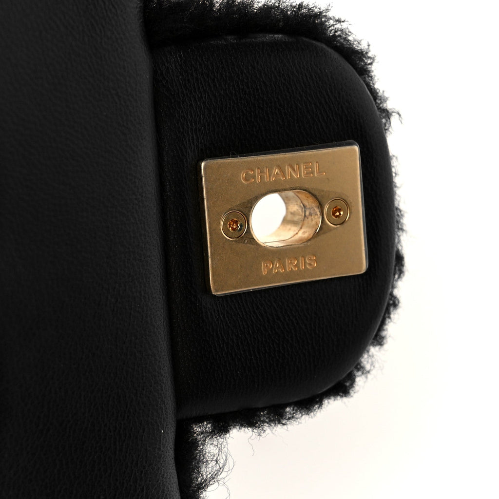 Chanel Shearling Lambskin Quilted Furry Coco Flap Black