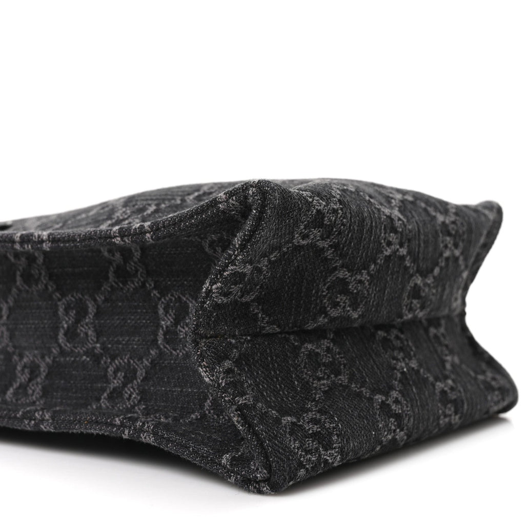 Gucci Denim GG Monogram Dollar Calfskin Mini Ophidia Tote Black Grey