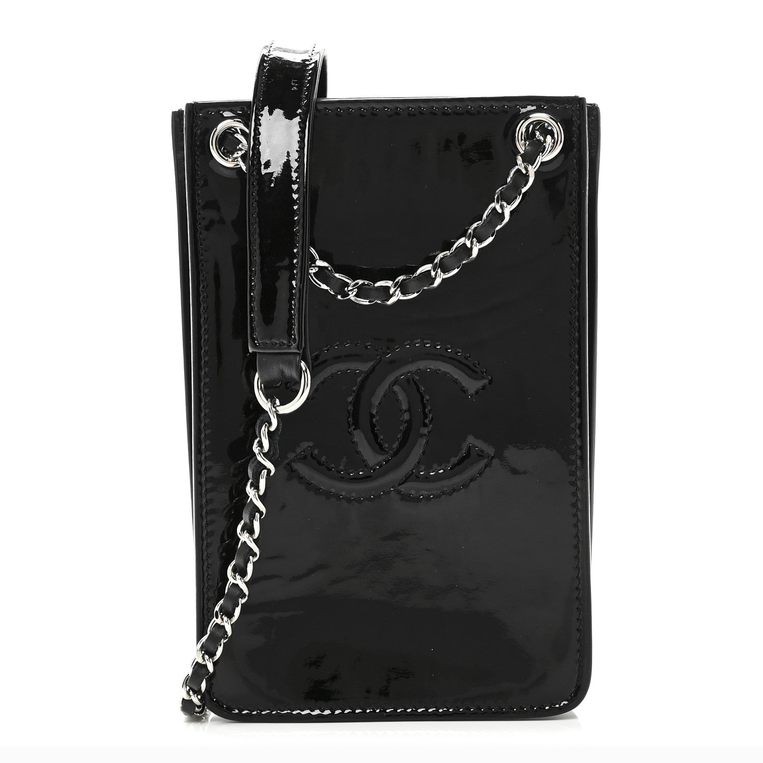 Patent CC Phone Holder Crossbody Black