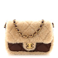 Chanel Shearling Lambskin Quilted Mini Furry Coco Flap Beige Dark Brown