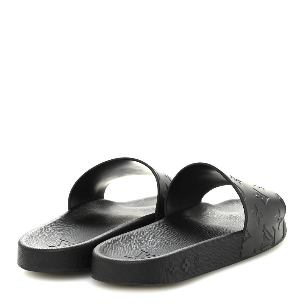 Louis Vuitton Rubber Embossed Monogram Mens Waterfront Mules 7.5 Black