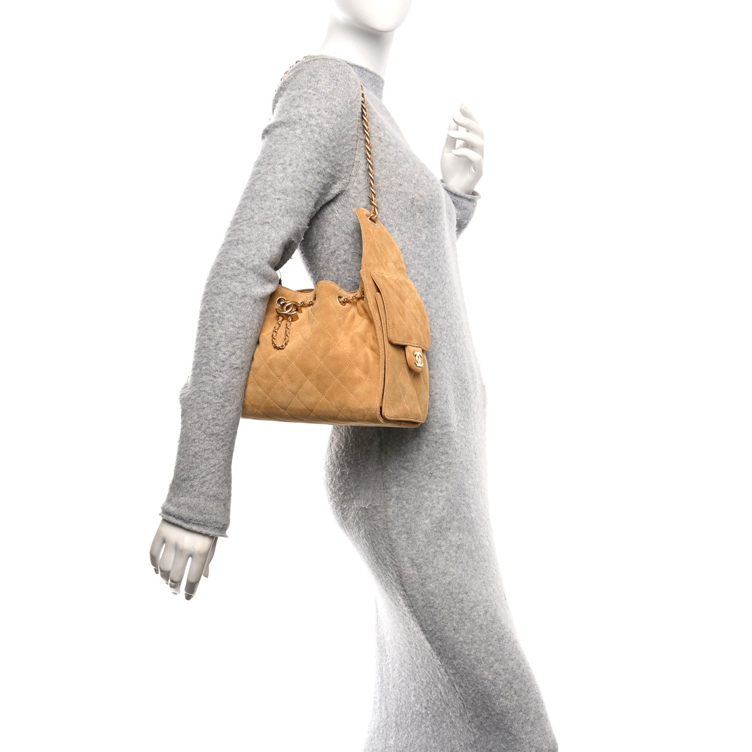 Chanel Suede Quilted Small Chanel 25 Handbag Beige