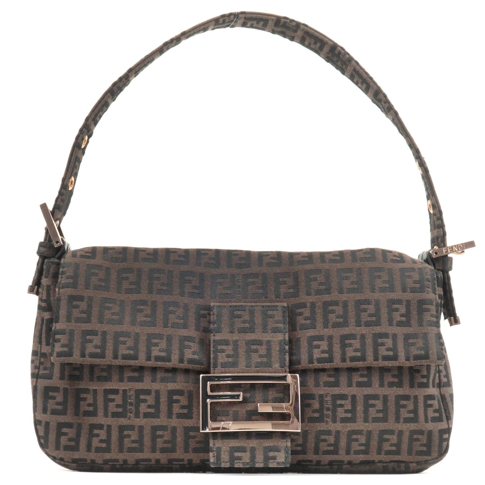 FENDI Zucchino Canvas Leather Mamma Baguette Bag Brown 8BR000