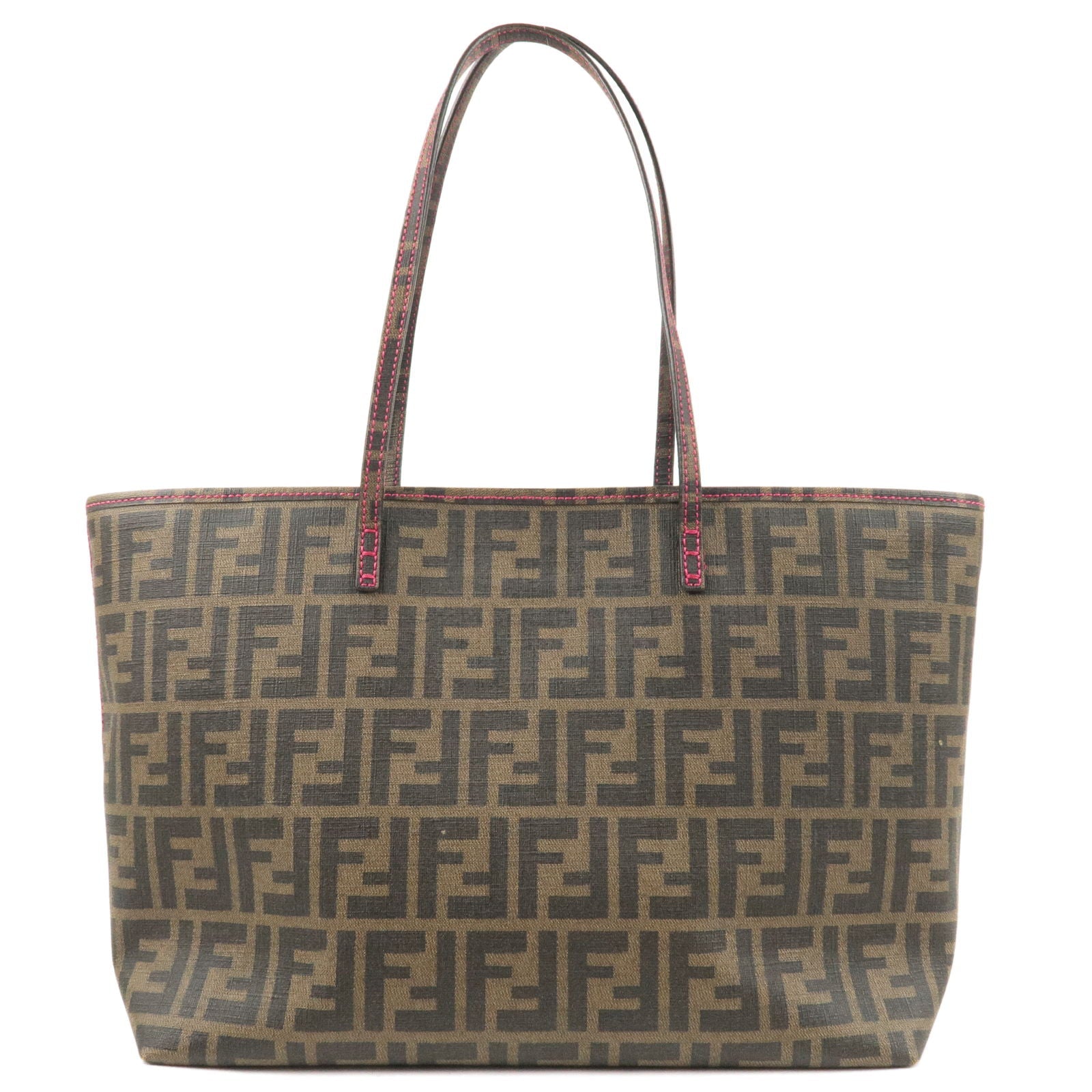FENDI Zucca Logo Print PVC Tote Bag Khaki Black Pink 8BH198