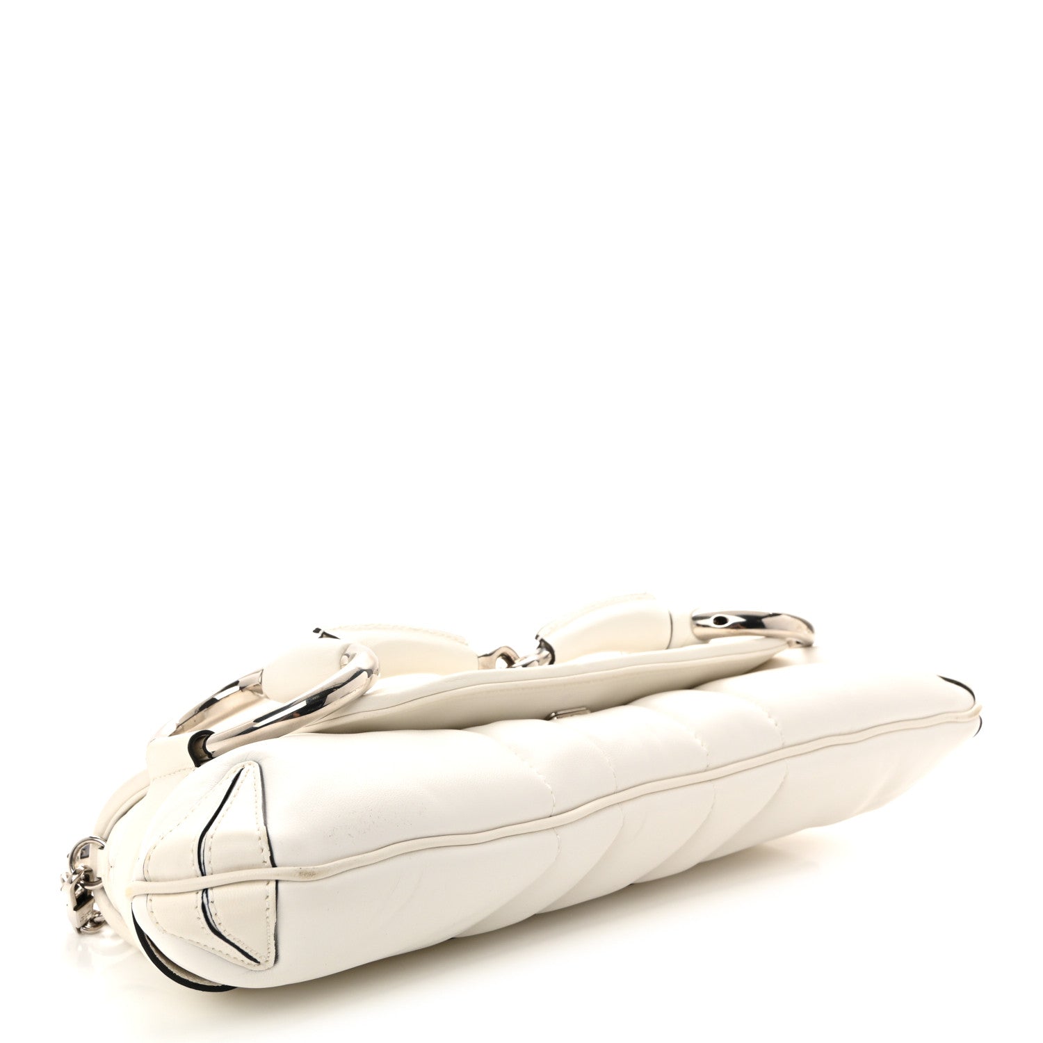 Gucci Nappa Vertical Matelasse Medium Maxi Horsebit Chain Shoulder Bag Mystic White