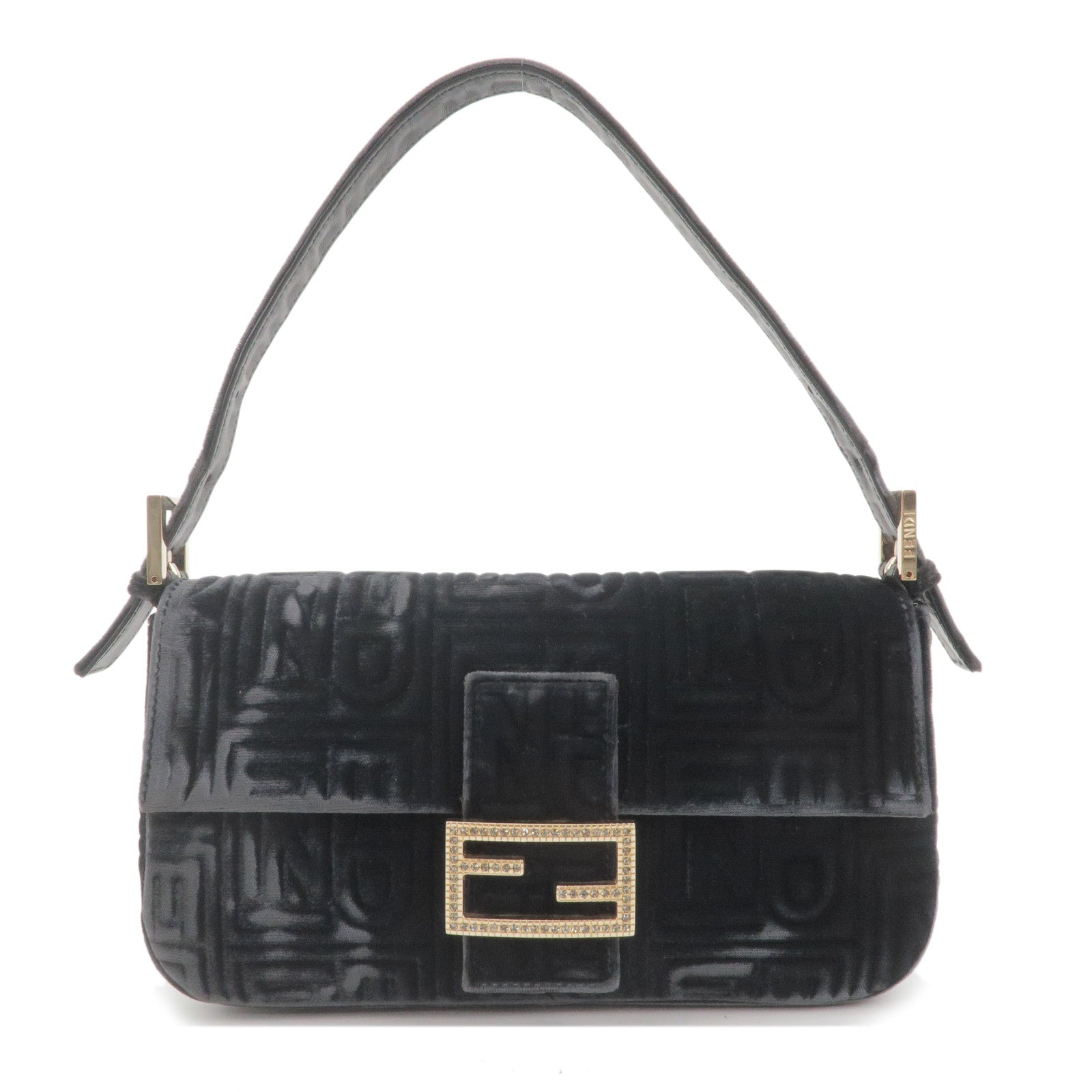 FENDI Velour Leather Rhinestone Mamma Baguette Bag 8BR600