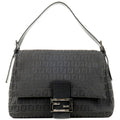 FENDI Zucchino Mamma Baguette Canvas Leather Hand Bag Black 8BR001