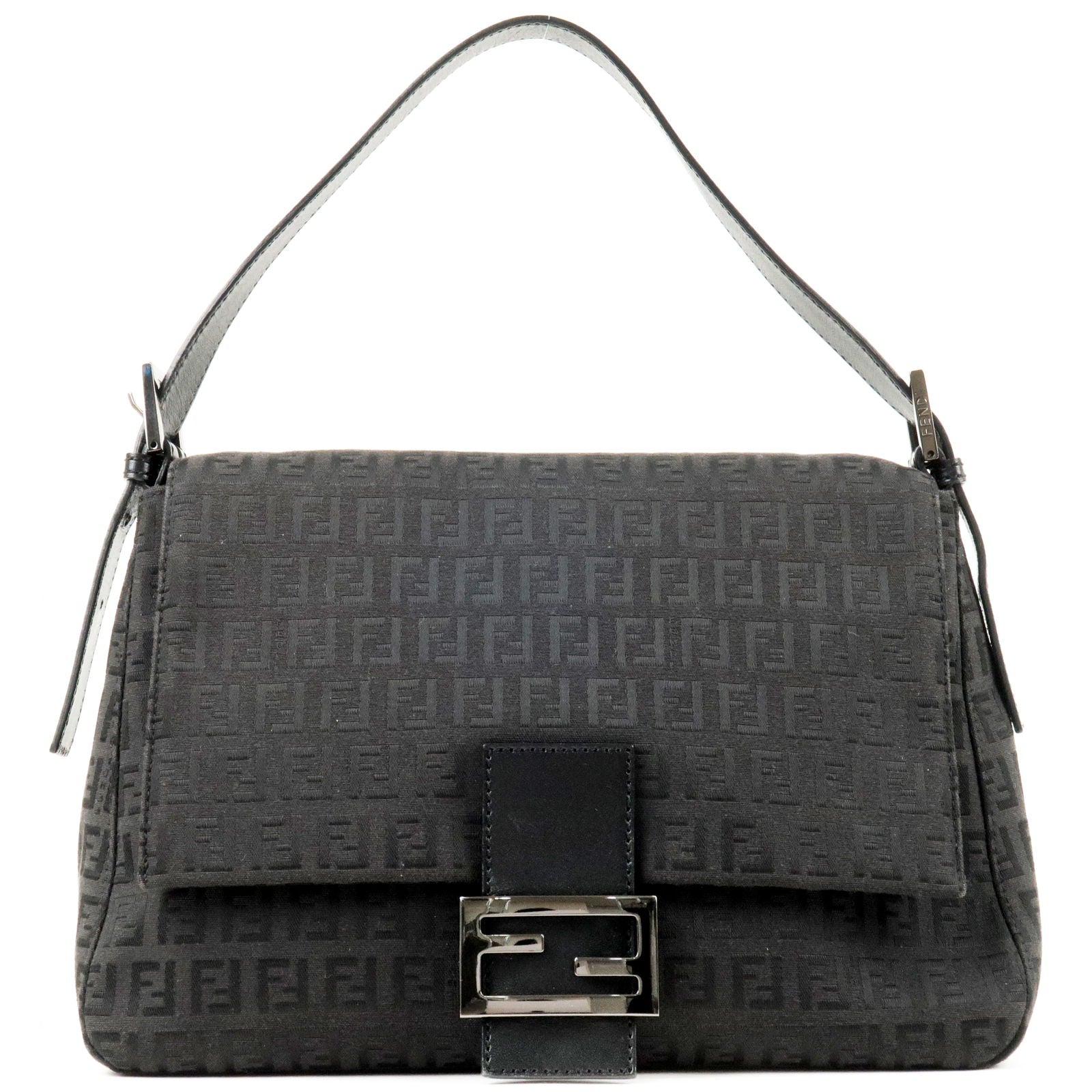 FENDI Zucchino Mamma Baguette Canvas Leather Hand Bag Black 8BR001