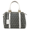 FENDI Zucchino Canvas Leather Boston Bag Black White 8BL068