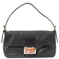 FENDI Mamma Baguette Leather Shoulder Bag Purse Black 26424