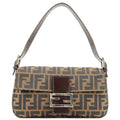 FENDI Zucca Canvas Leather Mamma Baguette Shoulder Bag Brown 26424