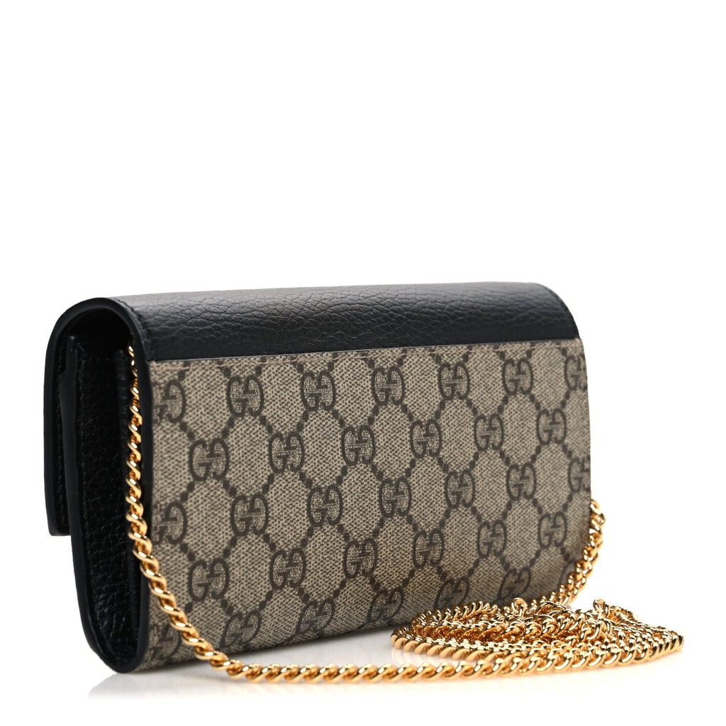 Gucci Dollar Calfskin GG Supreme Monogram Petite GG Marmont Wallet Chain Bag Black Beige Ebony